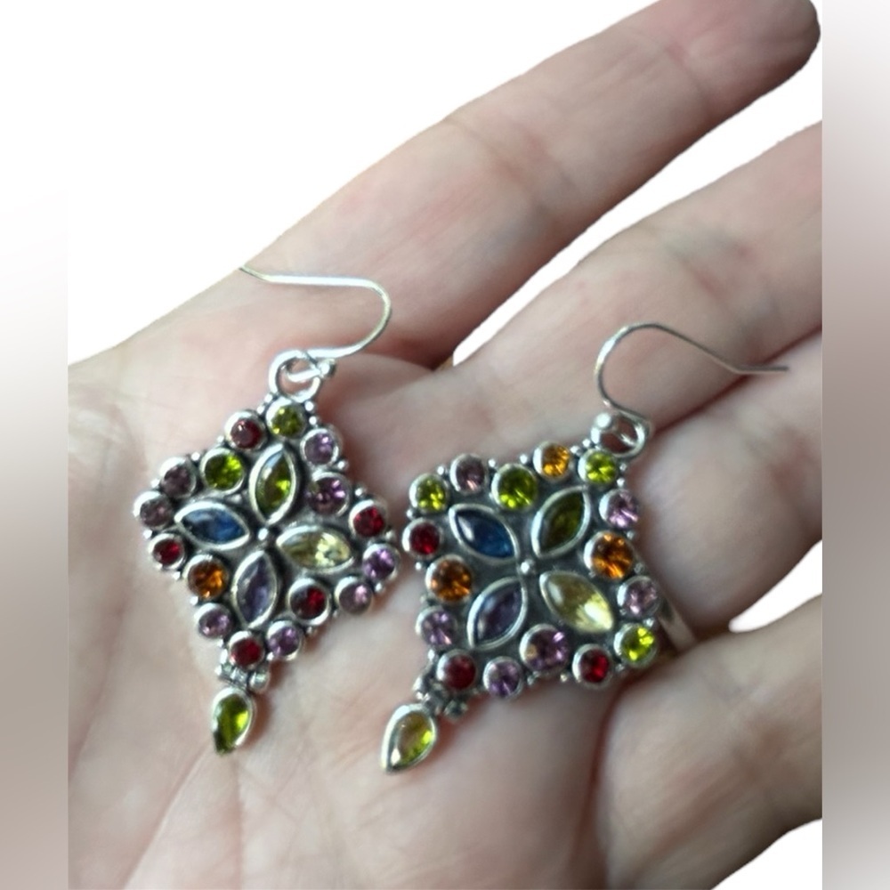 New Multicolor Gemstone Silver Dangle Earrings - image 4